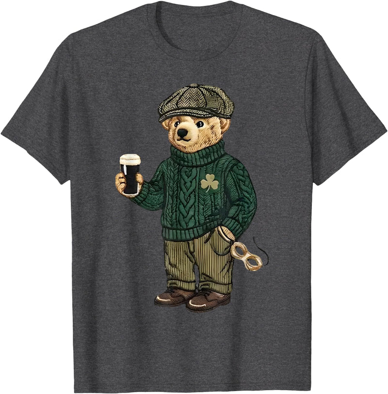 Teddy Bear Feeling Lucky St Patricks Women Men Cool Funny Teddy Bear Feeling Lucky Drinking St Patricks Day T-Shirt - Dark Heather Grey