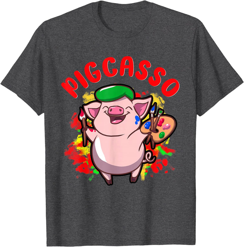 Just Pigs Please NYC Pigcasso Funny Pig Painter Painting Artist Art Lover Piggy T-Shirt - Dark Heather Grey