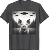 Funny Pig Selfie With UFOs Funny Pig Selfie UFO Alien Humor Vintage Print Art Design T-Shirt - Dark Heather Grey