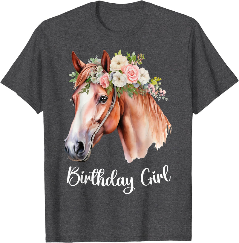 Birthday Party Horse Theme Girls Women Daughters Horse Birthday Girl Party Outfit Pony Daughter Granddaughter T-Shirt - Dark Heather Grey