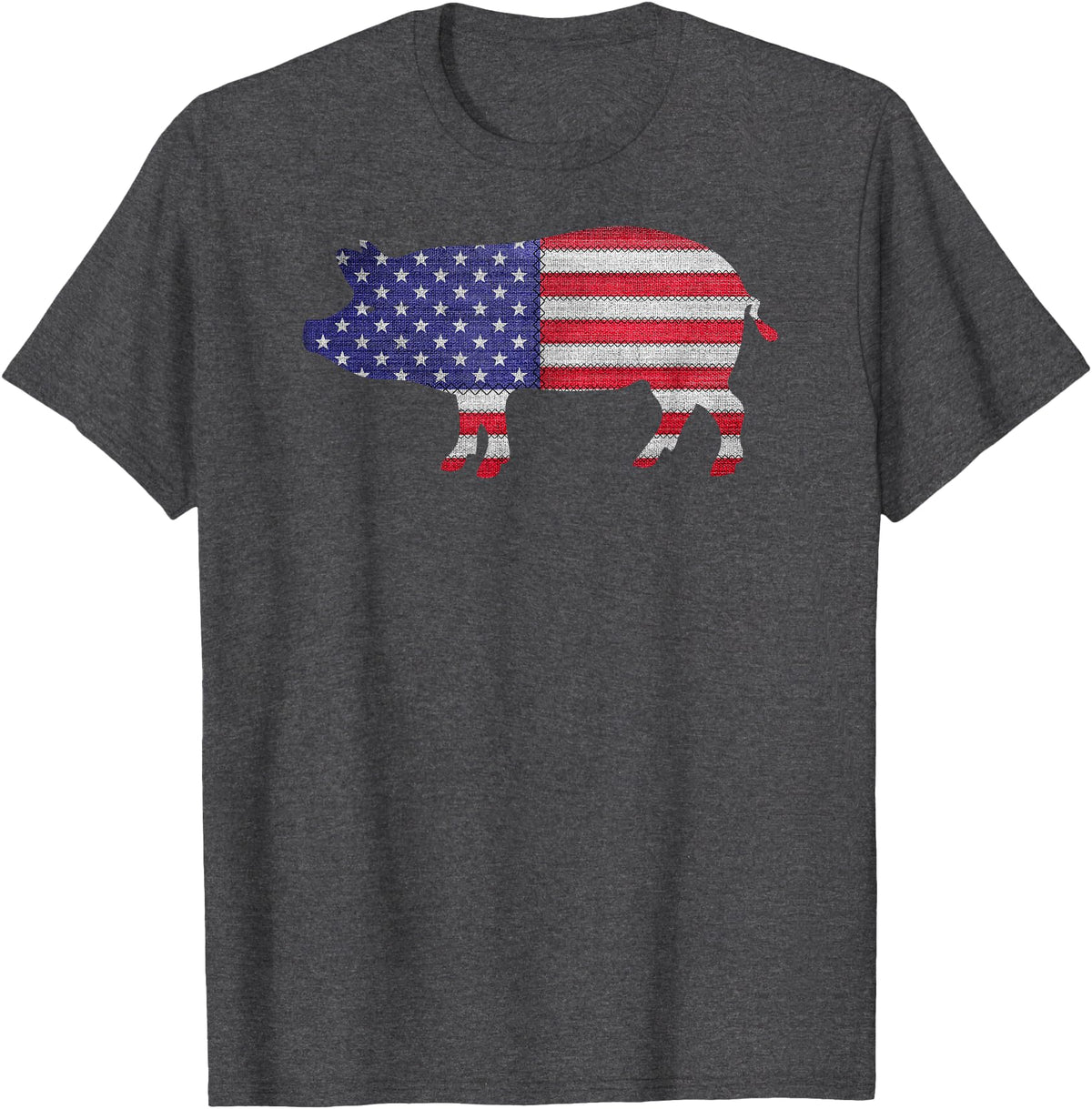 TeeRetro Patriotic Pig American Flag Vintage Funny Gift T-Shirt - Dark Heather Grey