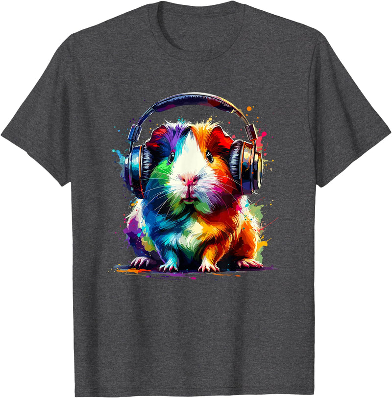 Guinea Pigs Gift For A Guinea Pig Lover Colorful Splash Art Headphones Guinea Pig Lover Guinea Pigs T-Shirt - Dark Heather Grey