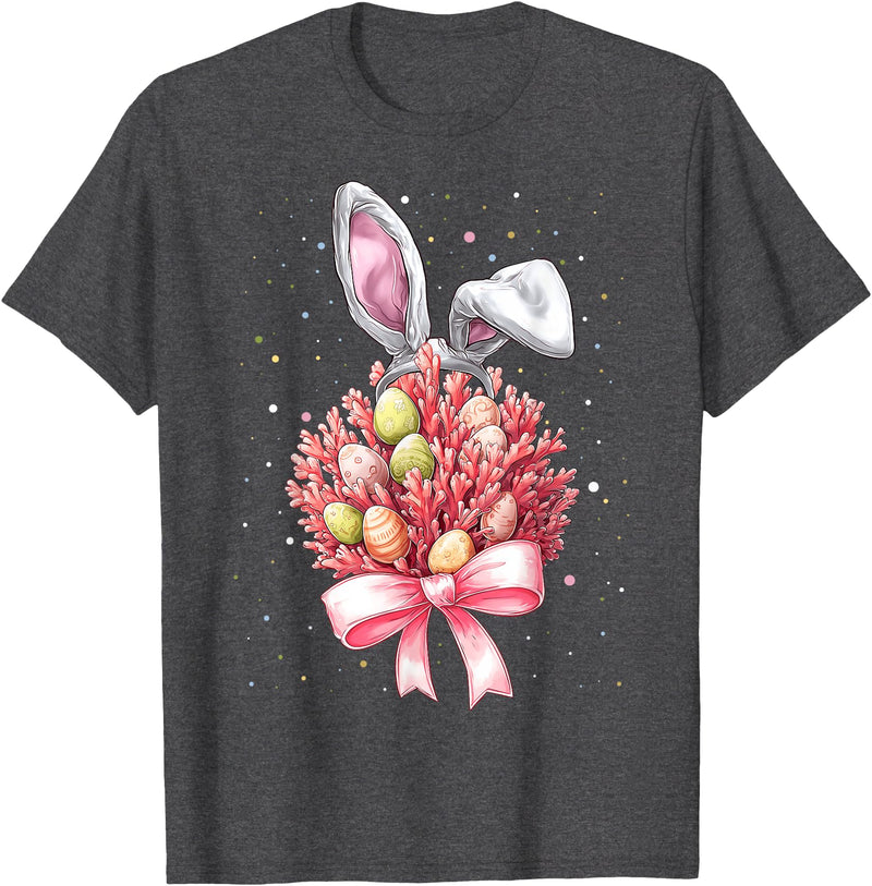 Coral Reef Sea Ocean Easter Rabbit Eggs Bunny Ears T-Shirt in Dark Heather Grey
