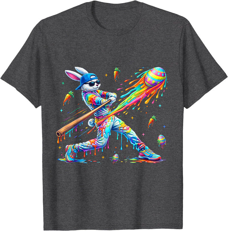 Funny Dripping Drip Rabbit Bunny Baseball Easter Men Boy Kid T-Shirt (Black) in Dark Heather Grey