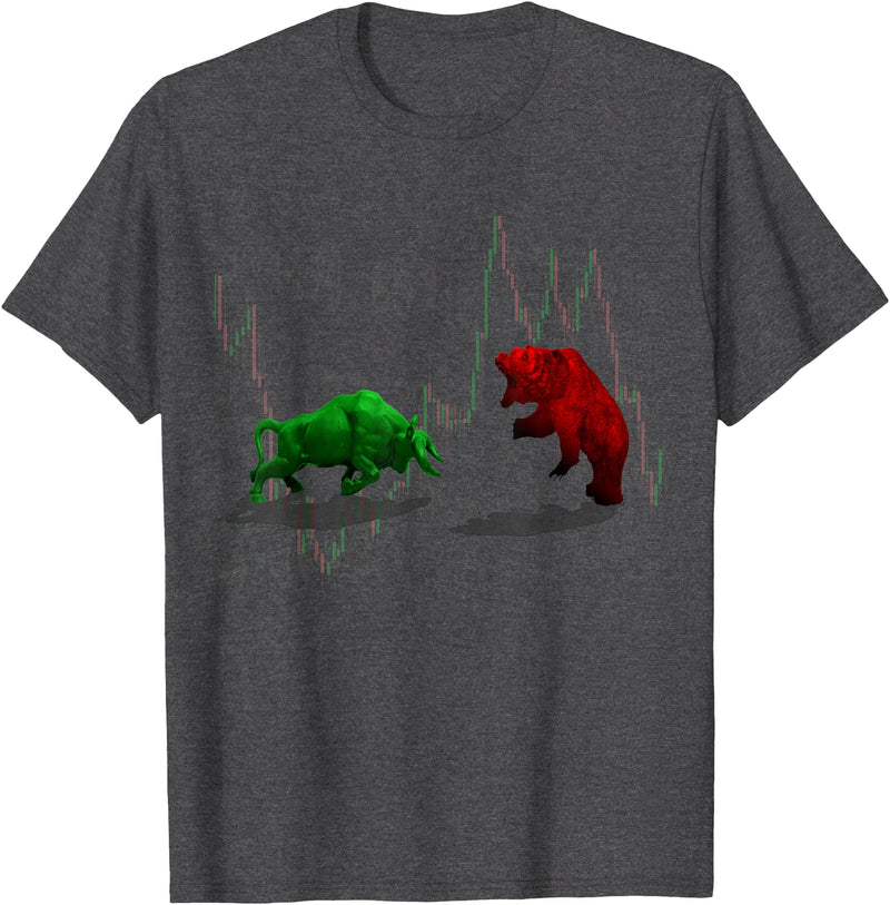 Stock Market Bulls vs Bears Graphic T-Shirt - Dark Heather Grey