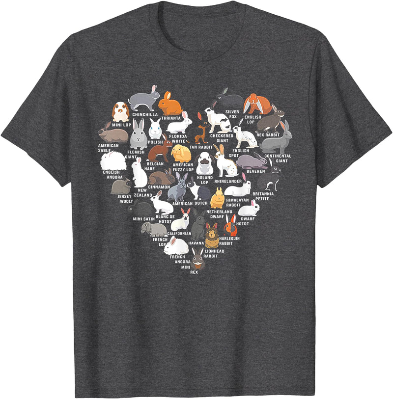 Love Bunnies Funny Rabbit Heart Small T-Shirt in Dark Heather Grey