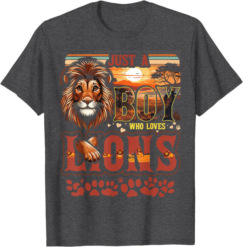 Boys Lion Shirts Lion | Toddler | Just A Boy Who Loves Lions T-Shirt - Dark Heather Grey