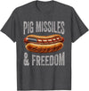 Pig Missiles Freedom 4th Of July Patriotic BBQ Tee Pig Missiles and Freedom Funny Patriotic Hotdog 4th July T-Shirt - Dark Heather Grey