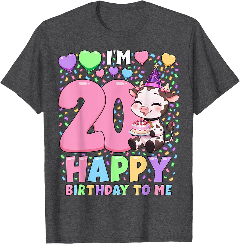 Cow Birthday Shirts By SSA.Co Farm Animal Cow Birthday Shirt | Girls 20th Birthday Cow T-Shirt - Dark Heather Grey