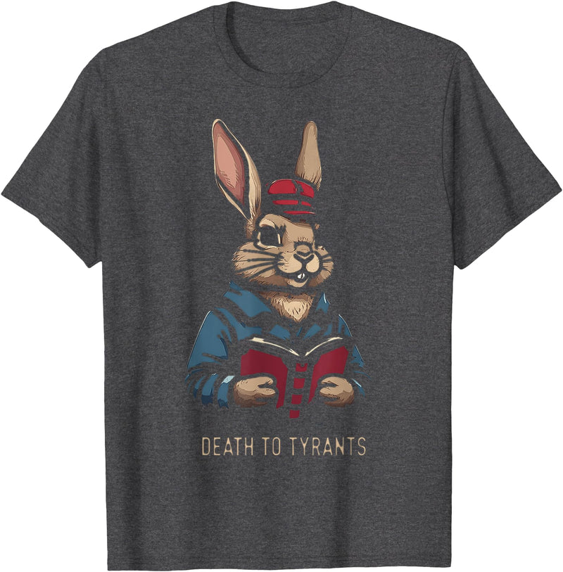 Retro Rabbit Death to Tyrants Vintage 90s, Funny Quote T-Shirt in Dark Heather Grey