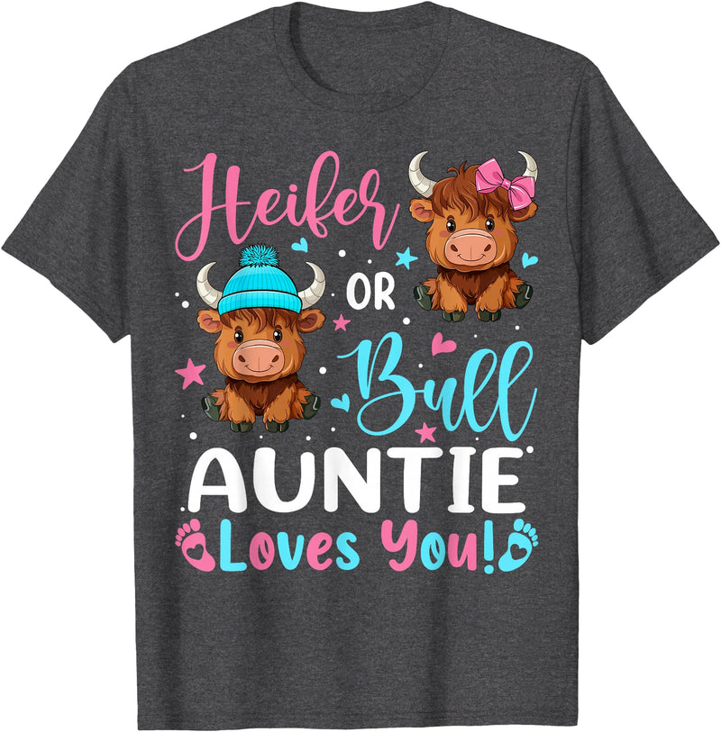 Reveal Party Highland Cow Bull or Heifer Auntie Loves You Highland Cow Lover T-Shirt - Dark Heather Grey
