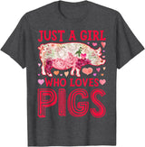 Piggy Squad Co Pig Just A Girl Who loves Pigs Women Farm Farmer Flower T-Shirt - Dark Heather Grey