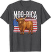 Funny Scottish Highland Cow 4th of July Scottish Highland Cow 4th of July Independence Day Moo-rica T-Shirt - Dark Heather