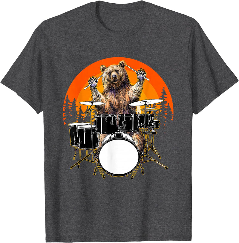 Drum Instrument Drummer Apparel Musical Animal Bear Playing Drums For Drum Lover And Musical Drummer Lover T-Shirt - Dark Heather Grey