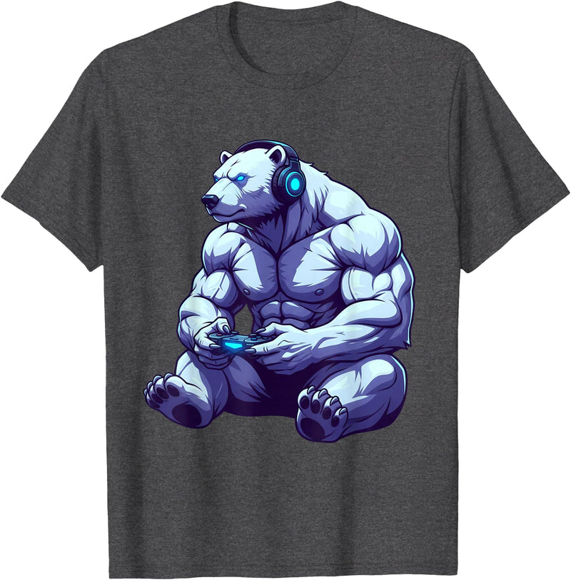 Funny Graphic Gamers tee Polar Bear Funny Video Games Polar Bear T-Shirt T-Shirt - Dark Heather Grey