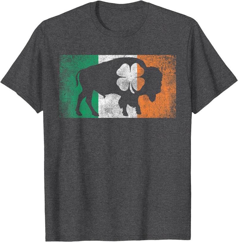 Buffalo - Saint Paddys Funny Ireland Flag Buffalo - Shamrock St. Patrick's Day Irish Flag T-Shirt - Dark Heather Grey