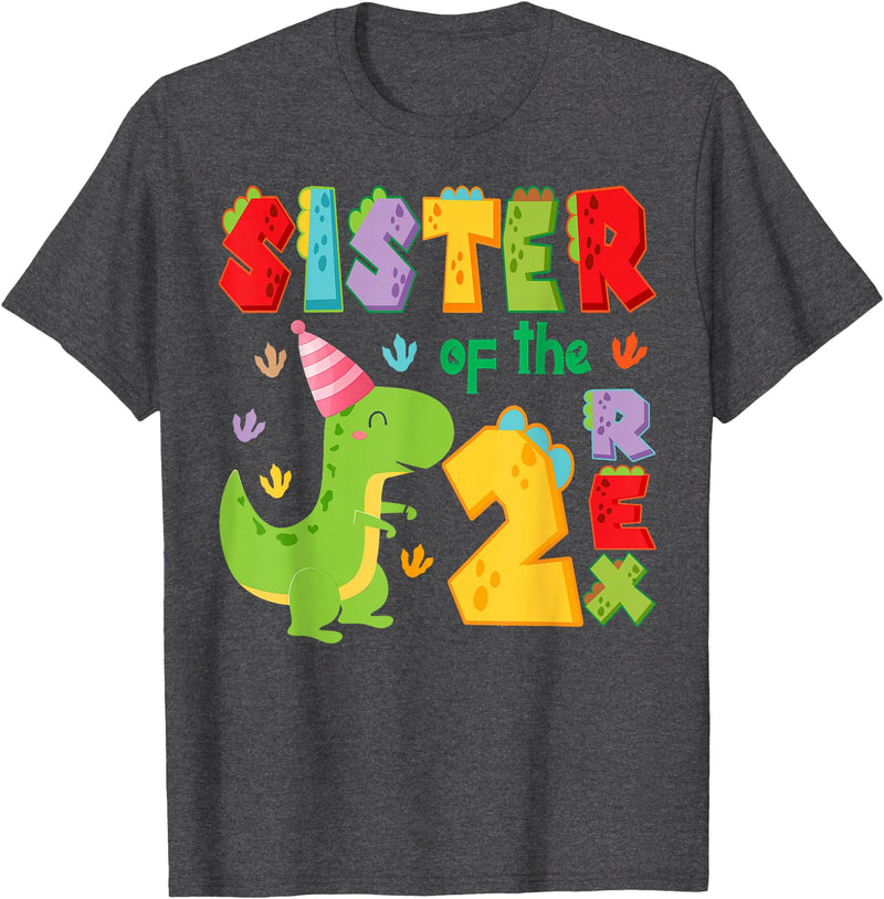 Funny 2Nd Birthday Dinosaur T-Rex Matching Sister of The Two Rex 2Nd Birthday Boy Dinosaur T-Rex T-Shirt - Dark Heather Grey