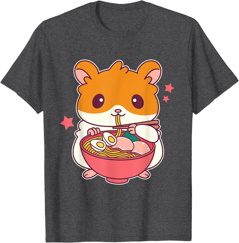 Cute Hamster Eating Ramen Hamster Lovers T-Shirt - Dark Heather Grey