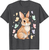 Vintage Spring Easter Bunny Rabbit Butterfly Women Girls T-Shirt in Dark Heather Grey