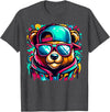 Funny Teddy Bear Lovers Colorful Hip Hop Teddy Bear Sunglasses Rap Music T-Shirt - Dark Heather Grey