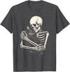 Retro Skeleton Hugging Cat Halloween Tee Skeleton Hugging Cat Halloween Cat Lover Cat Mom Dad T-Shirt - Dark Heather Grey