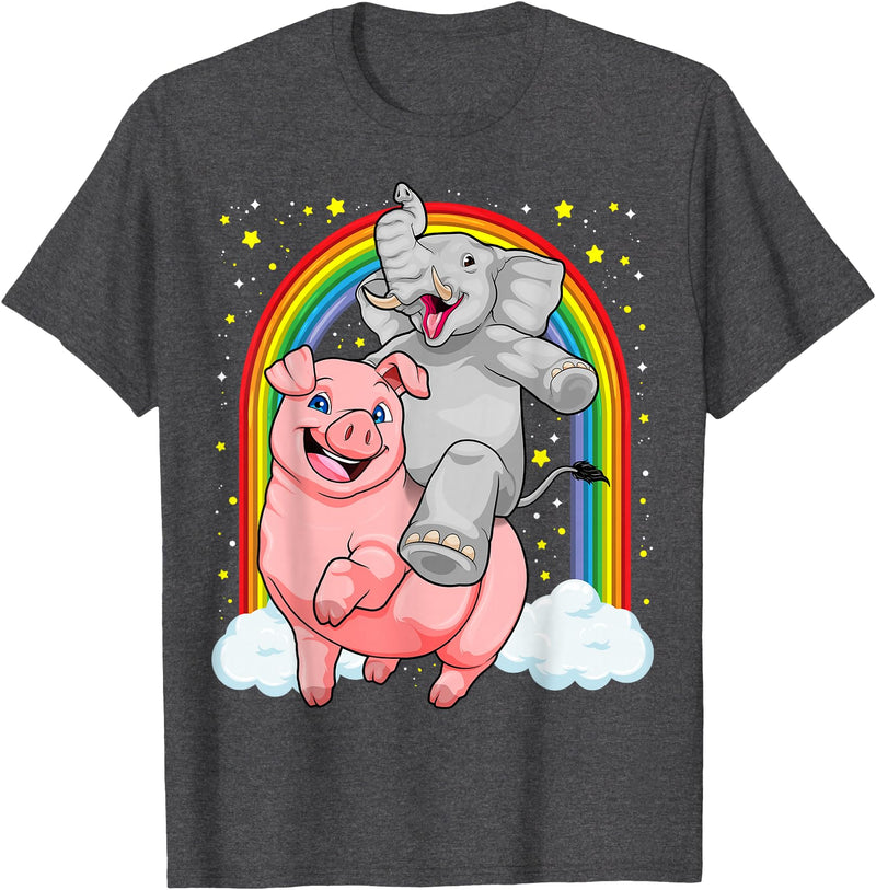 GoshWow Elephant Riding Pig Funny And Magical Elephant Pig Pun T-Shirt - Dark Heather Grey