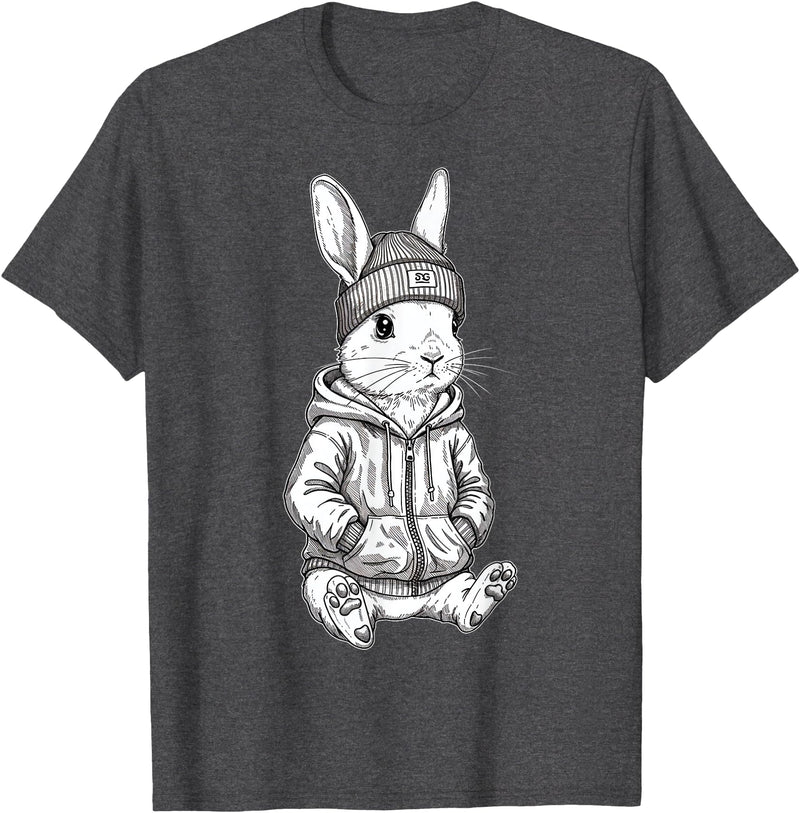Urban Streetwear Bunny – Cool Hipster Rabbit Design Hoodie in Dark Heather Grey