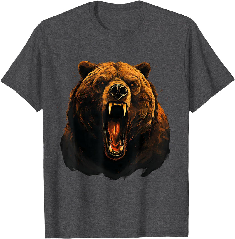 Forest Animal Art Bear Portrait Art Work Wildlife Animal Lovers Forest Motif T-Shirt - Dark Heather Grey