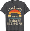 Piggy Squad Co I Like Pigs and Maybe Like 3 People Pig Lover Farmer Retro T-Shirt - Dark Heather Grey
