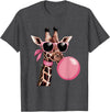 Funny Giraffe Lover Design Outfit Funny Cute Giraffe Pink Bubble Gum and Pink Sunglasses T-Shirt - Dark Heather Grey