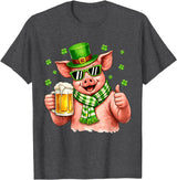 Amt Pig & Drinking Beer Lovers Saint Patrick's Day Funny Pig Drinking Beer Leprechaun Shamrocks St Patricks Day T-Shirt - Dark Heather Grey