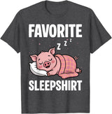 Pig Lover Gift Co. Favorite Sleep, Napping Pig, Piglet & Piggy Pajama T-Shirt - Dark Heather Grey