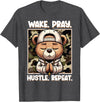 Camouflage Hip Hop Teddy Bear Hustle Grind Designs Wake Pray Hustle Repeat Hip Hop Teddy Bear Boys Teens Camo T-Shirt - Dark Heather Grey