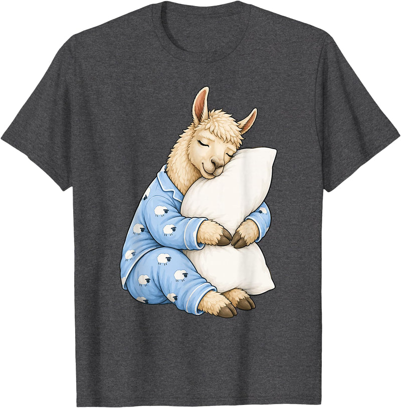 Funny Sleepy Llama Animal Lovers Pajama Llama Sleeping in Cute Pajamas Sleep T-Shirt - Dark Heather Grey