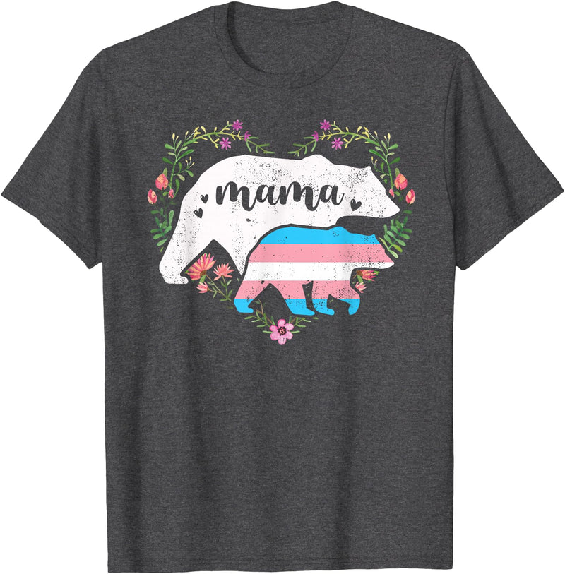 LGBT Trans Pride Shirts Mom Mama Bear for Moms LGBTQ Mama Bear Transgender Flag Gay Equal Rights Trans T-Shirt - Dark Heather Grey