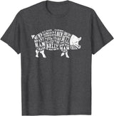 BBQ T-Shirts: Pig Cuts Barbecue and Grilling T-Shirt T-Shirt - Dark Heather Grey