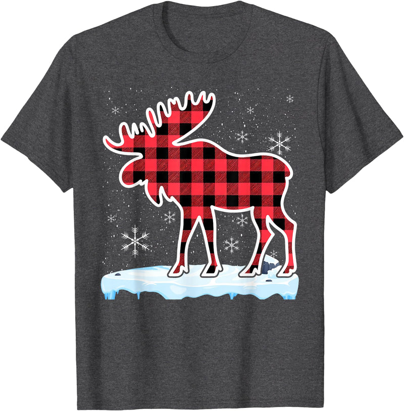 Moose Buffalo Lover Gift Co. Moose Red Buffalo Plaid Matching Pajama Family T-Shirt - Dark Heather Grey