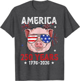 Pig Face 4th of July 1776-2026 Anniversary 250th Pig Sunglasses American Flag America 250 Years Tee 250yr Tee T-Shirt - Dark Heather Grey
