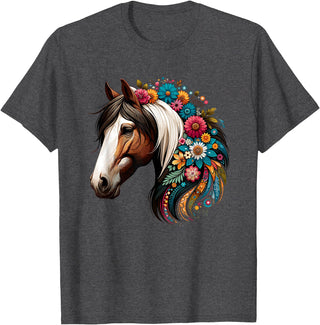 Horse Riding Lovers Gifts For Cowgirls & Girls Horse Riding Equestrian, Horse Portrait - Western Horseback T-Shirt - Dark Heather Grey