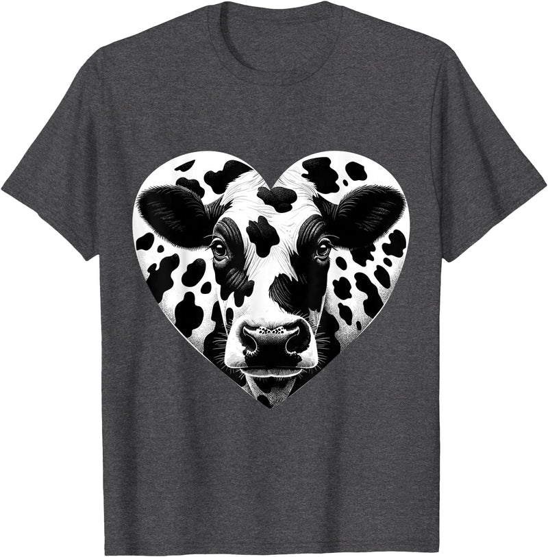 Humorous Gifts for Cow Farmer Cow Print Heart Cow Farmer Girl T-Shirt - Dark Heather Grey
