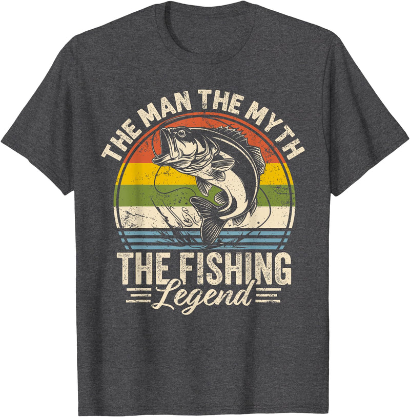 Fishing Dad Daddy Fathers Day Bass Fish Dad Fisherman The Man The Myth The Fishing Legend T-Shirt - Dark Heather Grey
