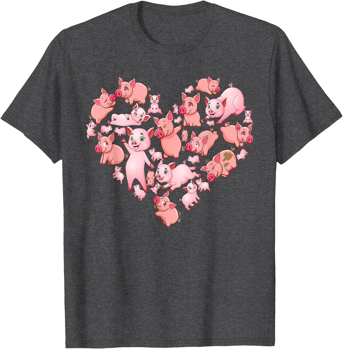 Pig Heart Lover Gift Co. Pig For Women Girls Kids Heart Shape Poses Cute Pig T-Shirt - Dark Heather Grey
