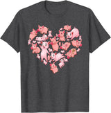 Pig Heart Lover Gift Co. Pig For Women Girls Kids Heart Shape Poses Cute Pig T-Shirt - Dark Heather Grey