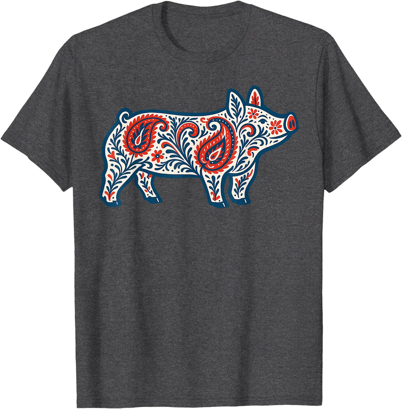 Aztec Show Pig Livestock Animal Lover Aztec Show Pig Livestock Pig Breeder Stock Show Mom Pig T-Shirt - Dark Heather Grey