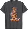 Funny 4th Of July Highland Cow Apparel Cute Highland Cow 4th of July Patriotic American Flag T-Shirt - Dark Heather Grey