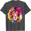 AXZ Tee Lion Series Elegant, Cool Lion Head with Bright Colorful T-Shirt - Dark Heather Grey
