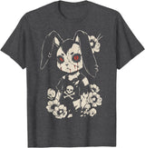Creepy Bunny Rabbit Japanese Kawaii Manga Horror Goth T-Shirt in Dark Heather Grey