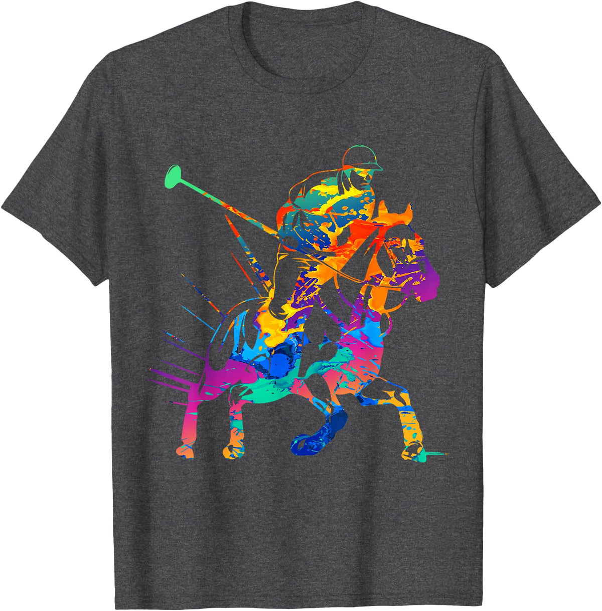 Polo Player Sport Silhouette Gift Apparel Polo Player Horse Sport Ride Riding Equestrian Sport Fan T-Shirt - Dark Heather Grey
