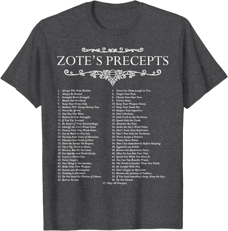 MathWare Funny Nerdy Zote's Precepts Knight Gamer T-Shirt - Dark Heather Grey
