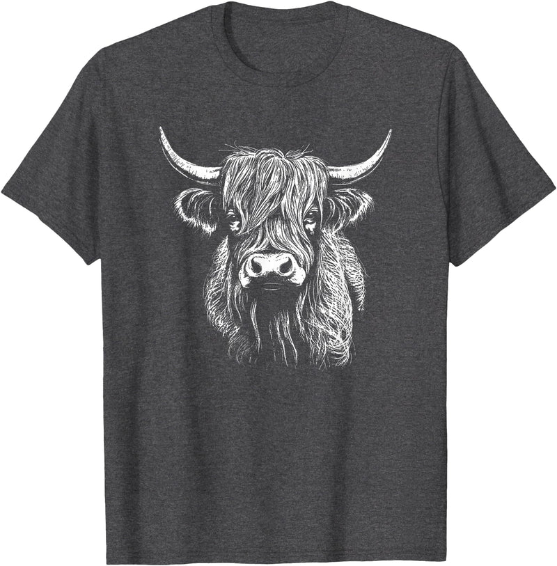 Scottish Highland Cattle Cow Merch Scottish Highland Cattle Cow Drawing T-Shirt - Dark Heather Grey